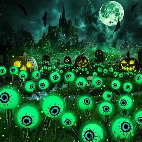 2 Pack 12 LED Solar Eyeball Lights, Halloween Decorations Firefly - Picture 8 of 8
